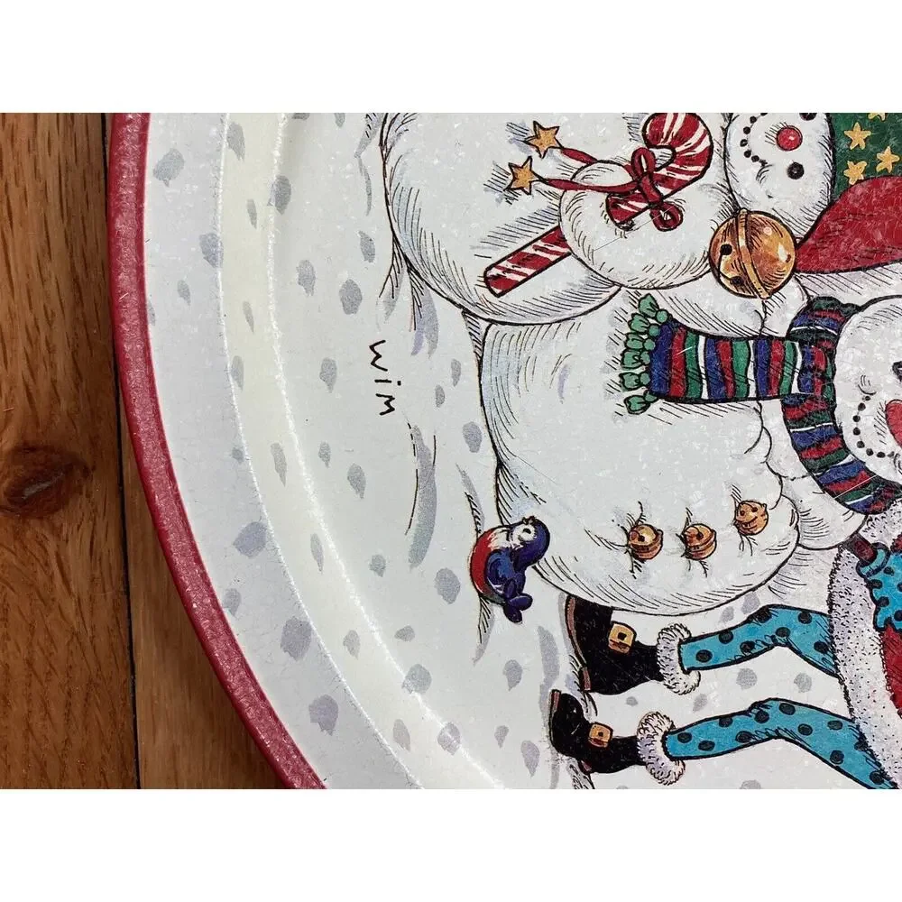 Wim Schimmer Potpourri 1995 Metal Christmas Santa’s Snowmen Serving Tray 13.5”